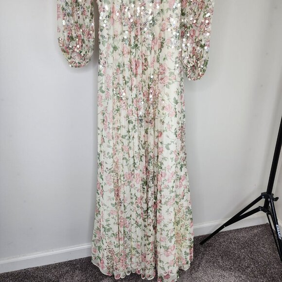 NWT Mac Duggal Sequined Floral Print Cut Out Lace Up Gown Size 6 - Picture 10 of 17